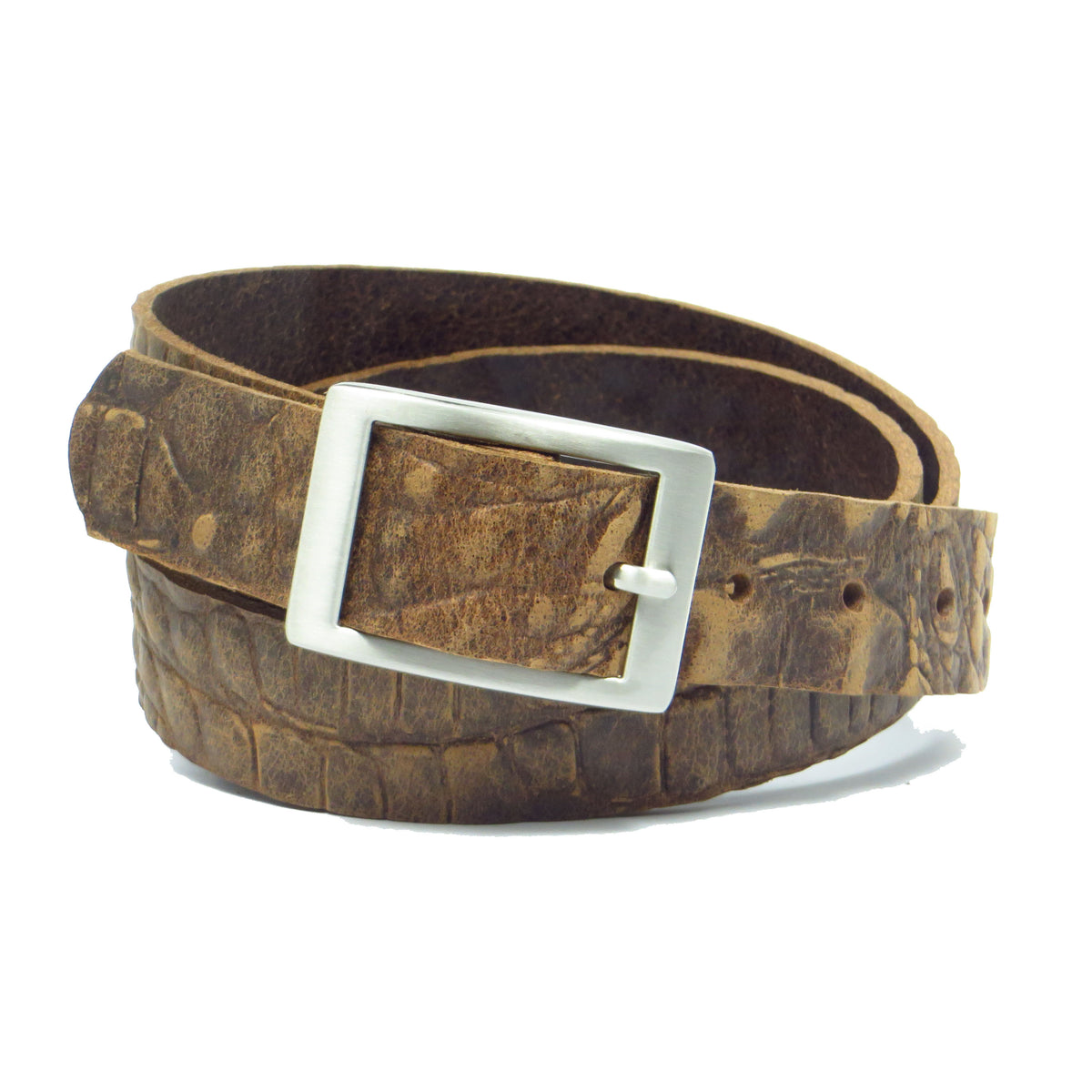 Brauner Büffelleder mit Kroko-Prägung 3 cm breiter Ledergürtel für Damen Herren ca. 3 – 4 mm dickem Leder. Anzughose Jeans Rock Kleid Arbeitsgürtel Arbeitshose Damengürtel Herrengürtel in verschiedene Längen breiten und Farben erhältlich. Ledergürtel 2 cm breit 3 cm breite Ledergürtel 4 cm breite Gürtel und 5 cm breite Gürtel aus Rindsleder Büffelleder