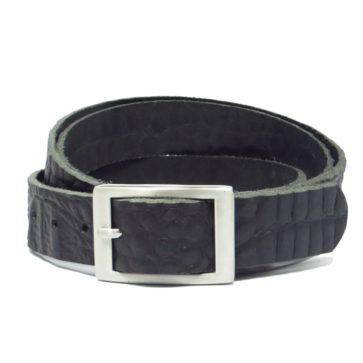 Ledergürtel 3 cm breit schwarz mit Krokoprägung Büffelleder