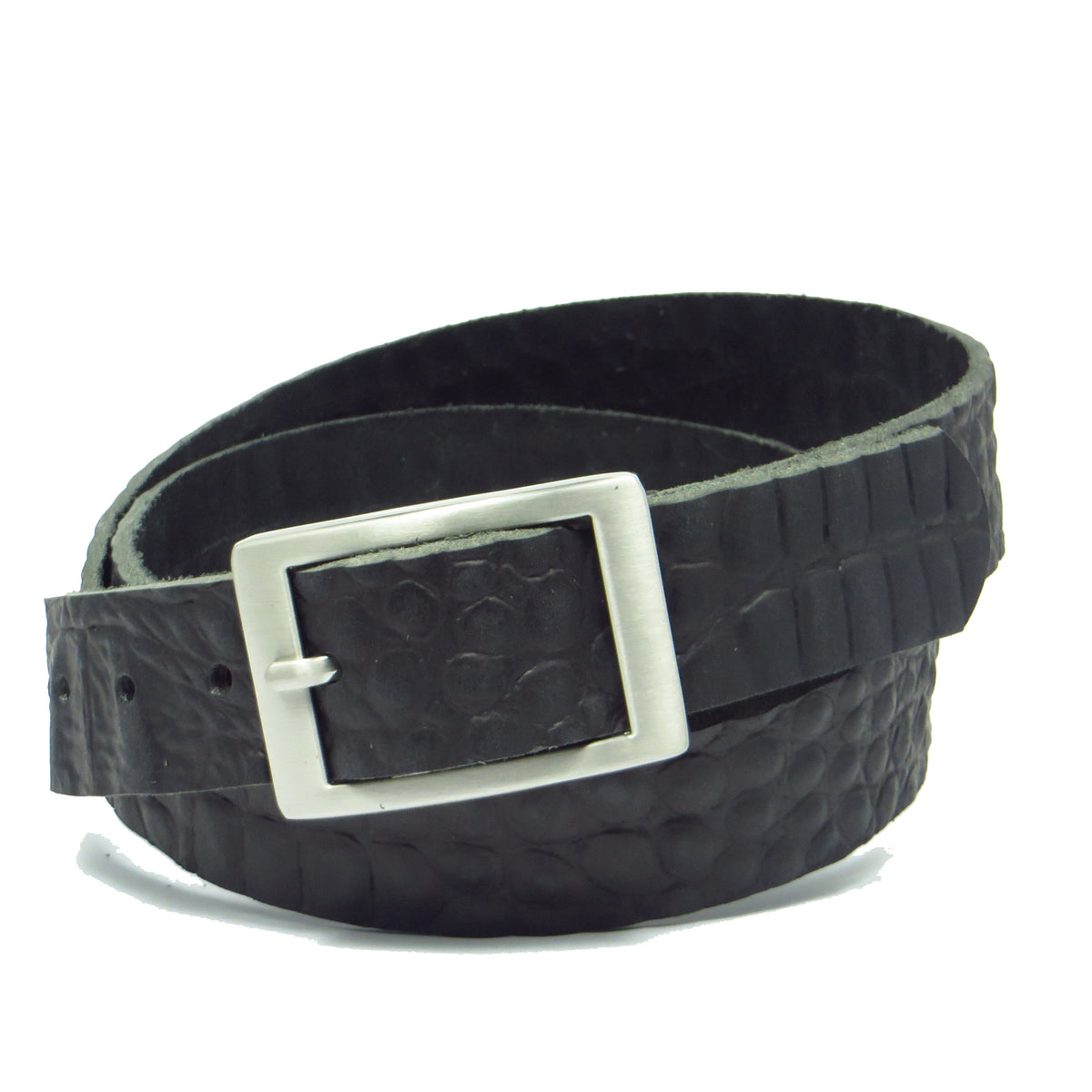 Ledergürtel 3 cm breit schwarz mit Krokoprägung Büffelleder