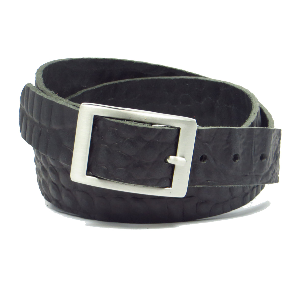 Schwarzer Büffelleder mit Kroko-Prägung 3 cm breiter Ledergürtel für Damen Herren ca. 3 – 4 mm dickem Leder. Anzughose Jeans Rock Kleid Arbeitsgürtel Arbeitshose Damengürtel Herrengürtel in verschiedene Längen breiten und Farben erhältlich. Ledergürtel 2 cm breit 3 cm breite Ledergürtel 4 cm breite Gürtel und 5 cm breite Gürtel aus Rindsleder Büffelleder