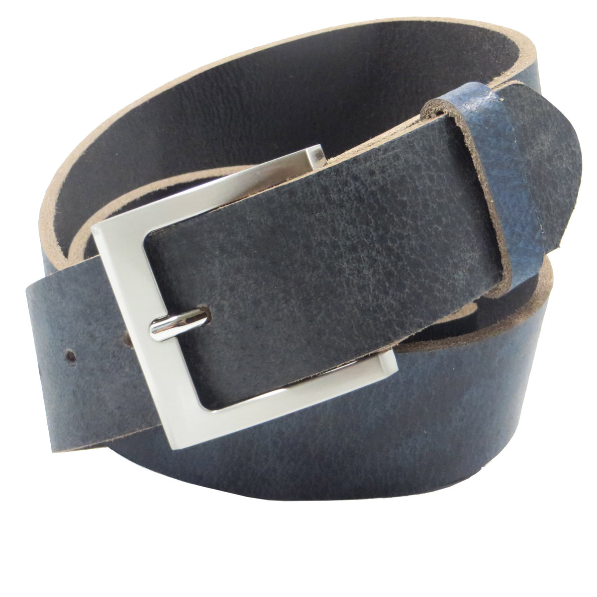 Ledergürtel 4 cm breit blau Büffelleder