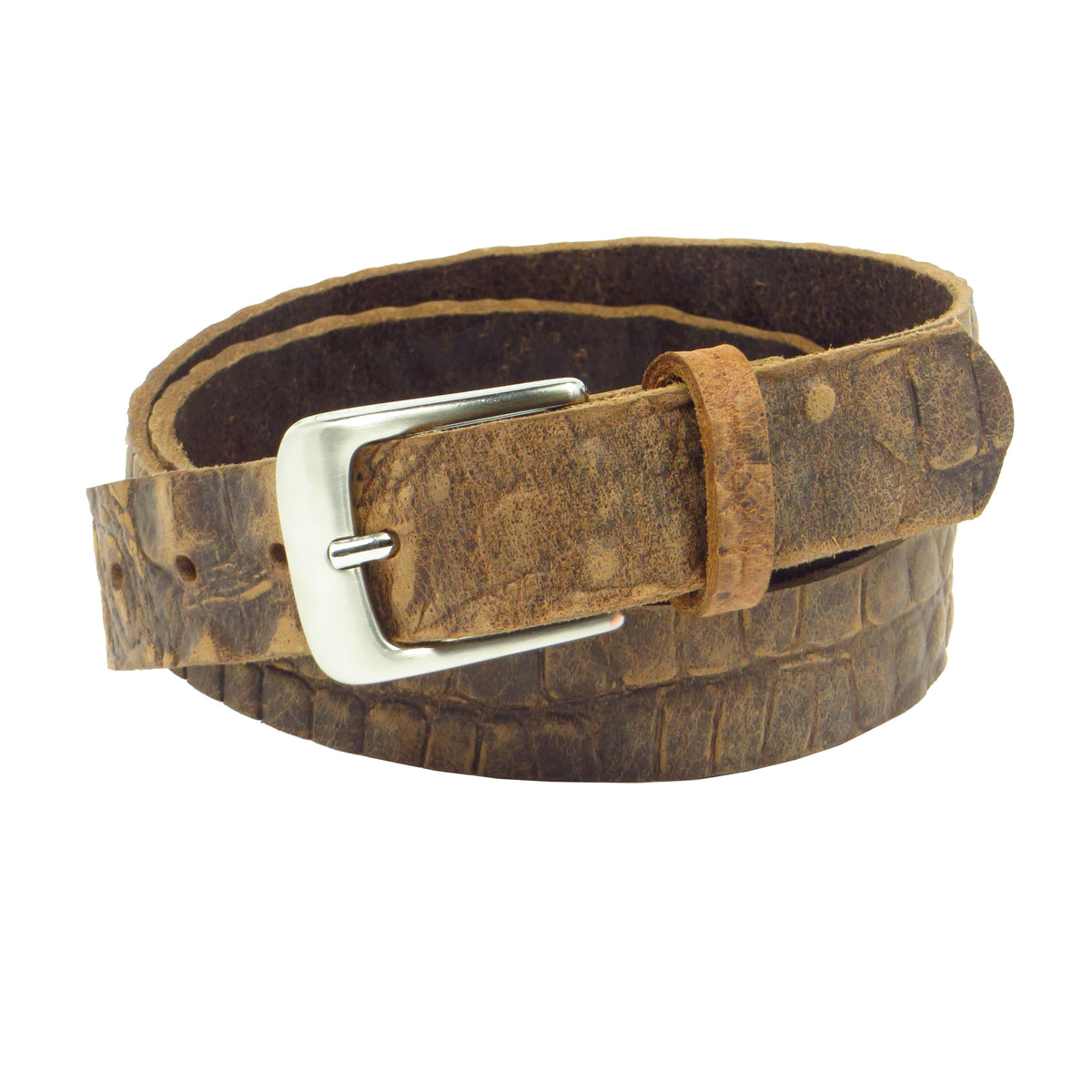Ledergürtel 3 cm breit Büffelleder mit Kroko-Prägung braun
