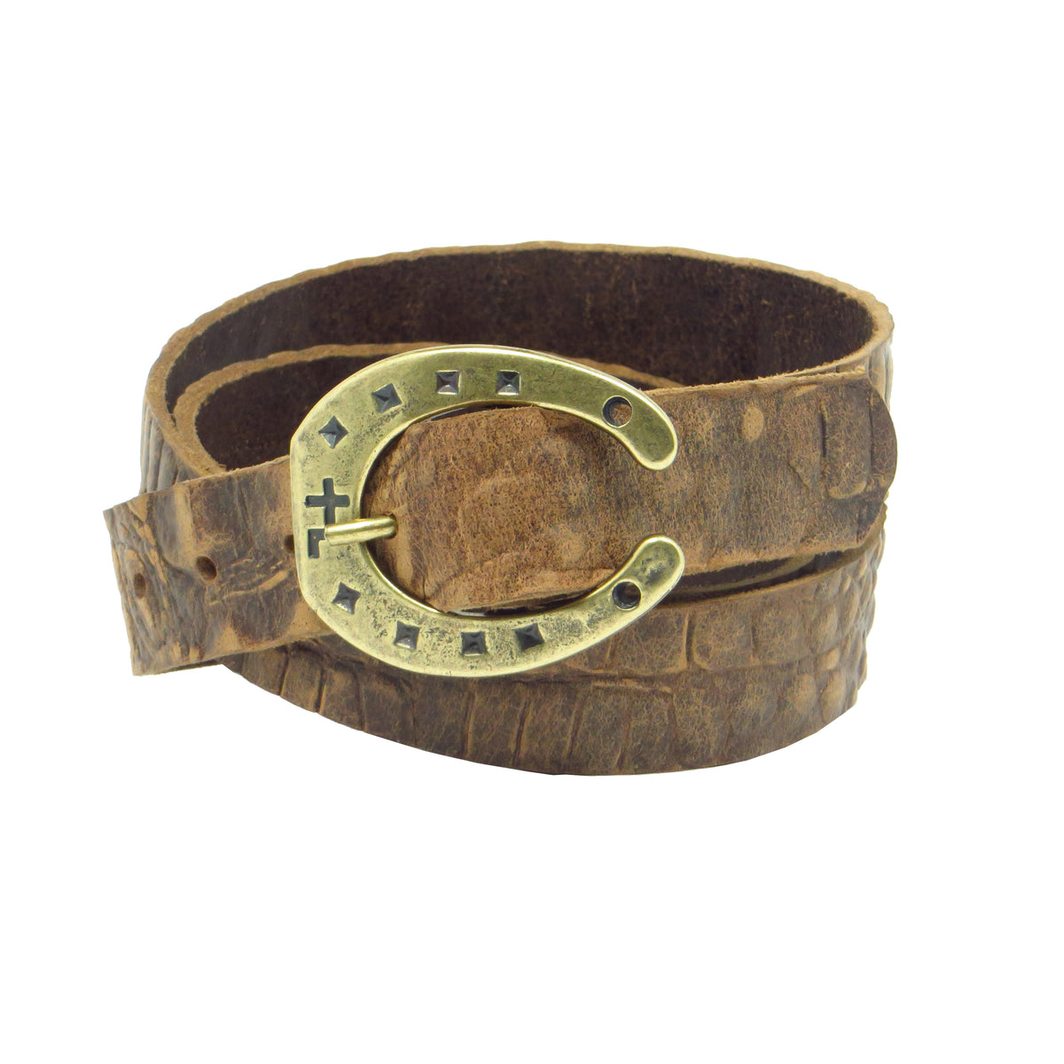 Ledergürtel 3 cm breit braun Büffelleder mit Hufeisenschnalle messing