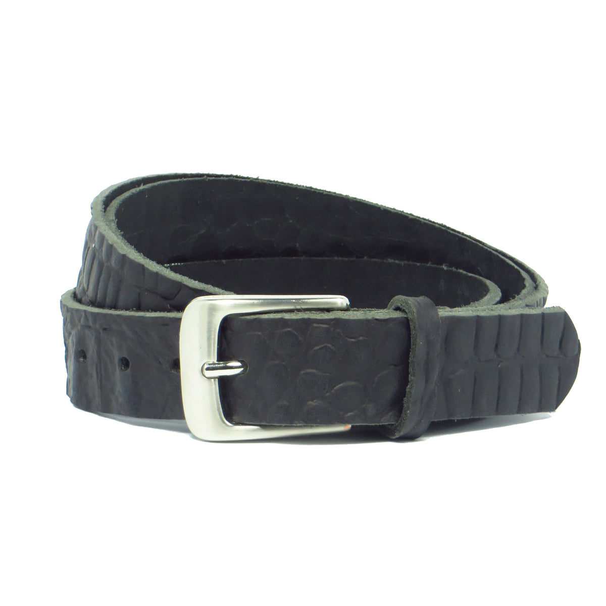 Ledergürtel 3 cm breit schwarz mit Krokoprägung Büffelleder