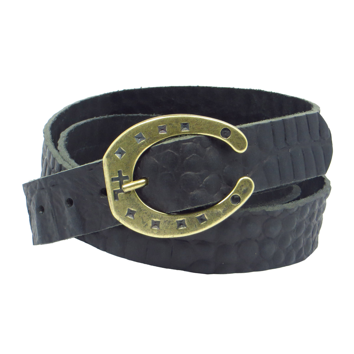 Ledergürtel 3 cm breit schwarz Büffelleder mit Hufeisenschnalle
