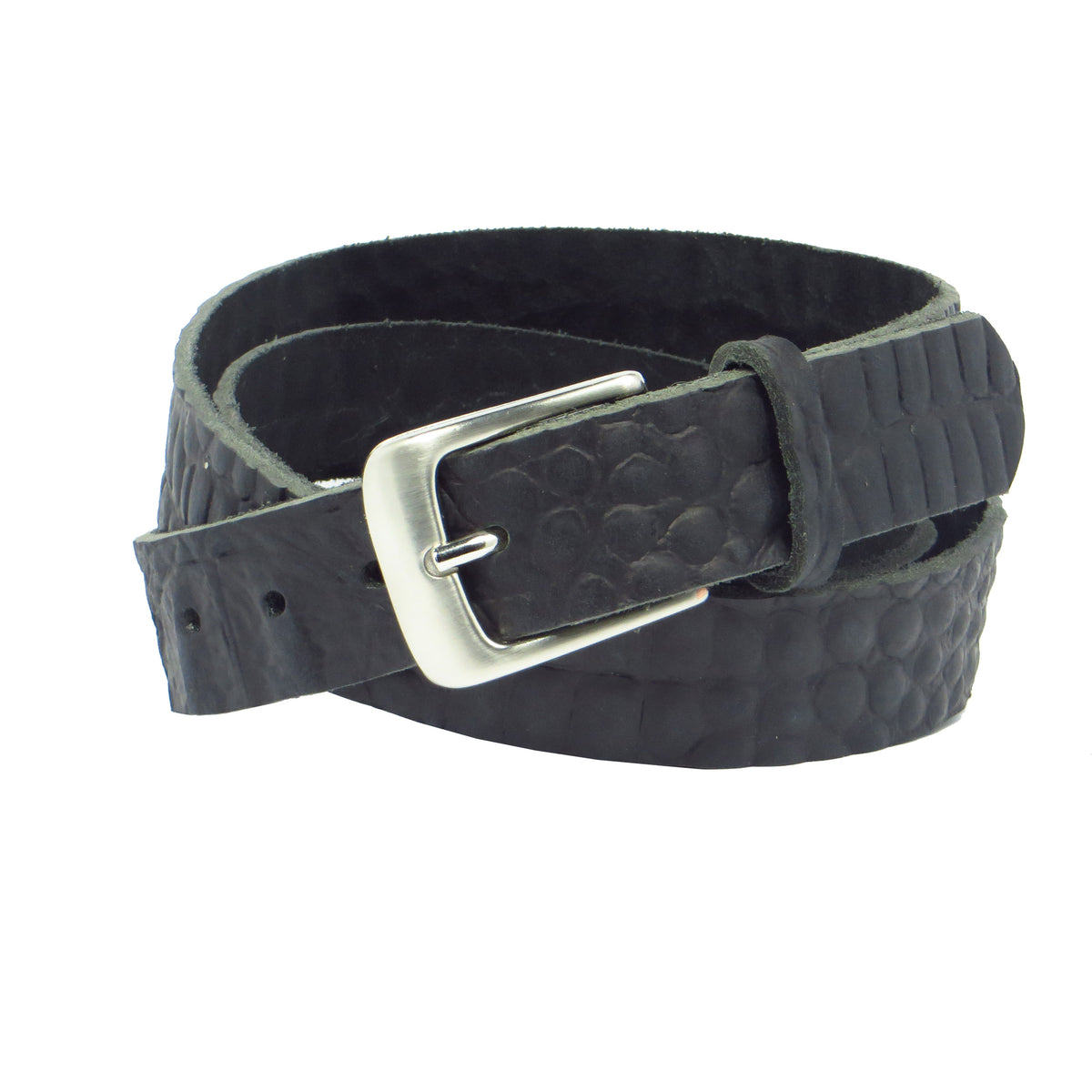 Ledergürtel 3 cm breit schwarz mit Krokoprägung Büffelleder