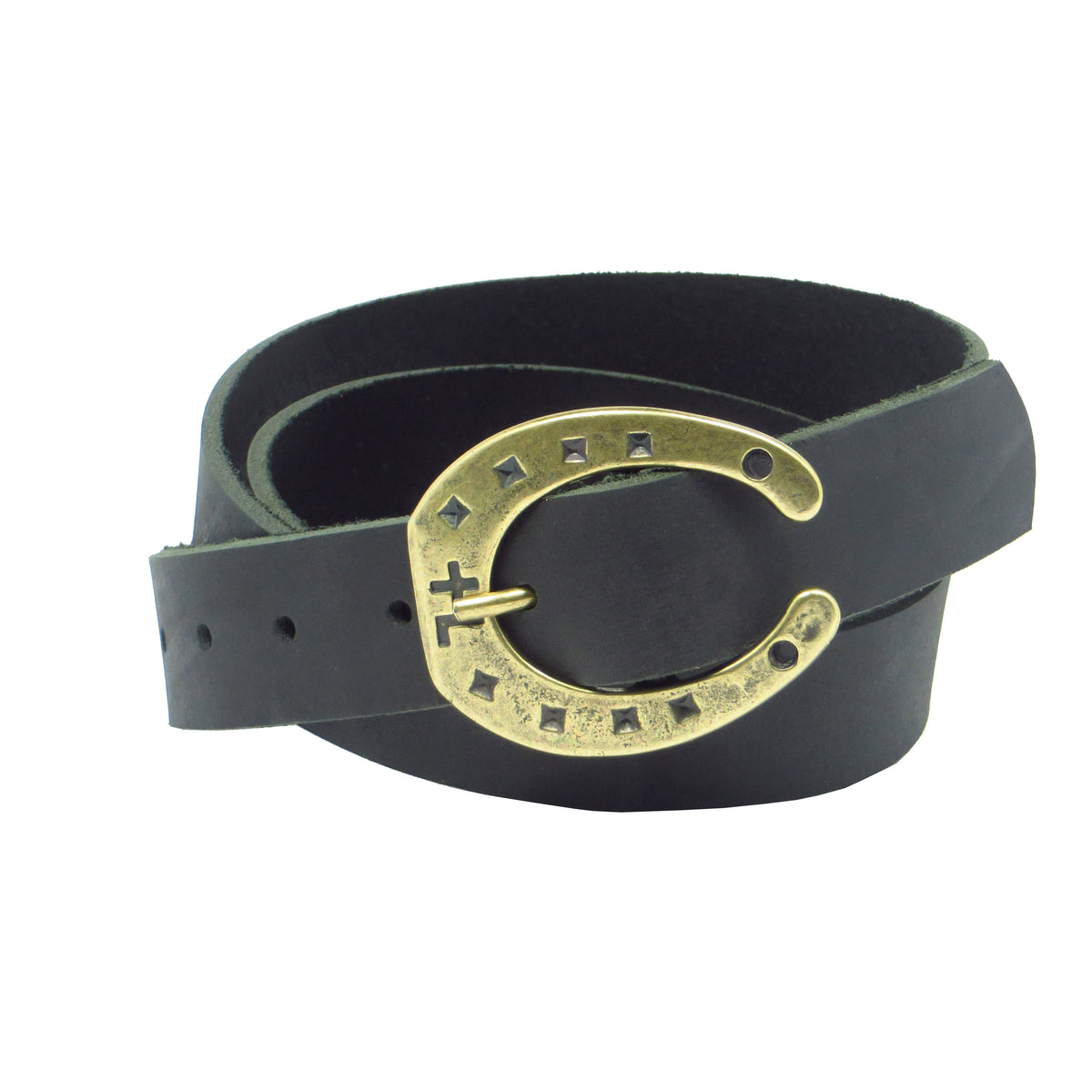 Ledergürtel 3 cm breit schwarz Büffelleder mit Hufeisenschnalle