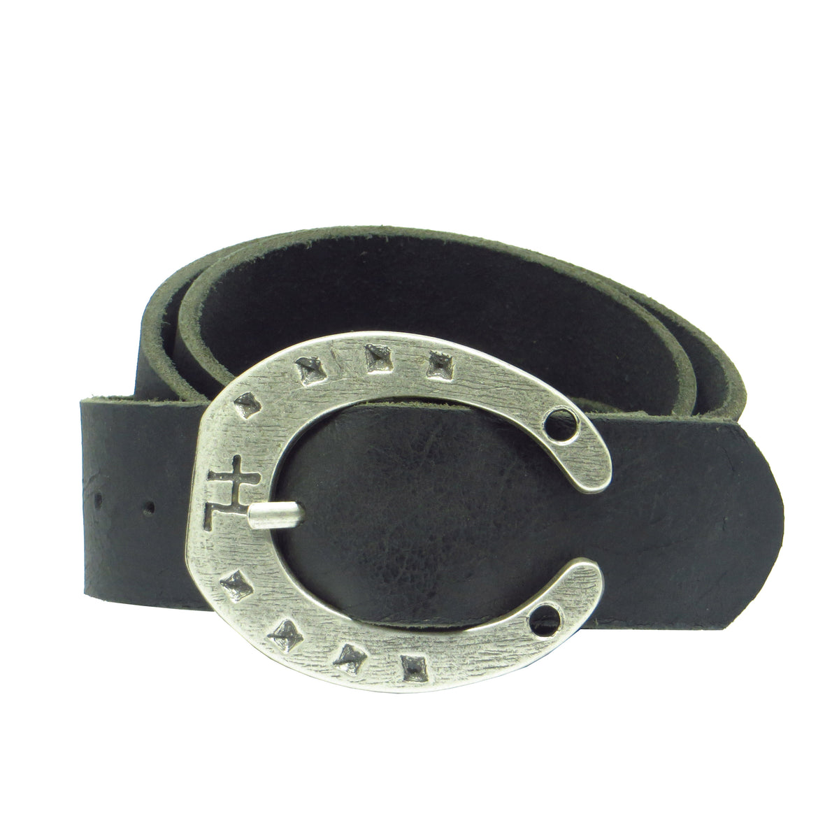 Ledergürtel 4 cm breit schwarz Büffelleder mit Hufeisenschnalle Silber