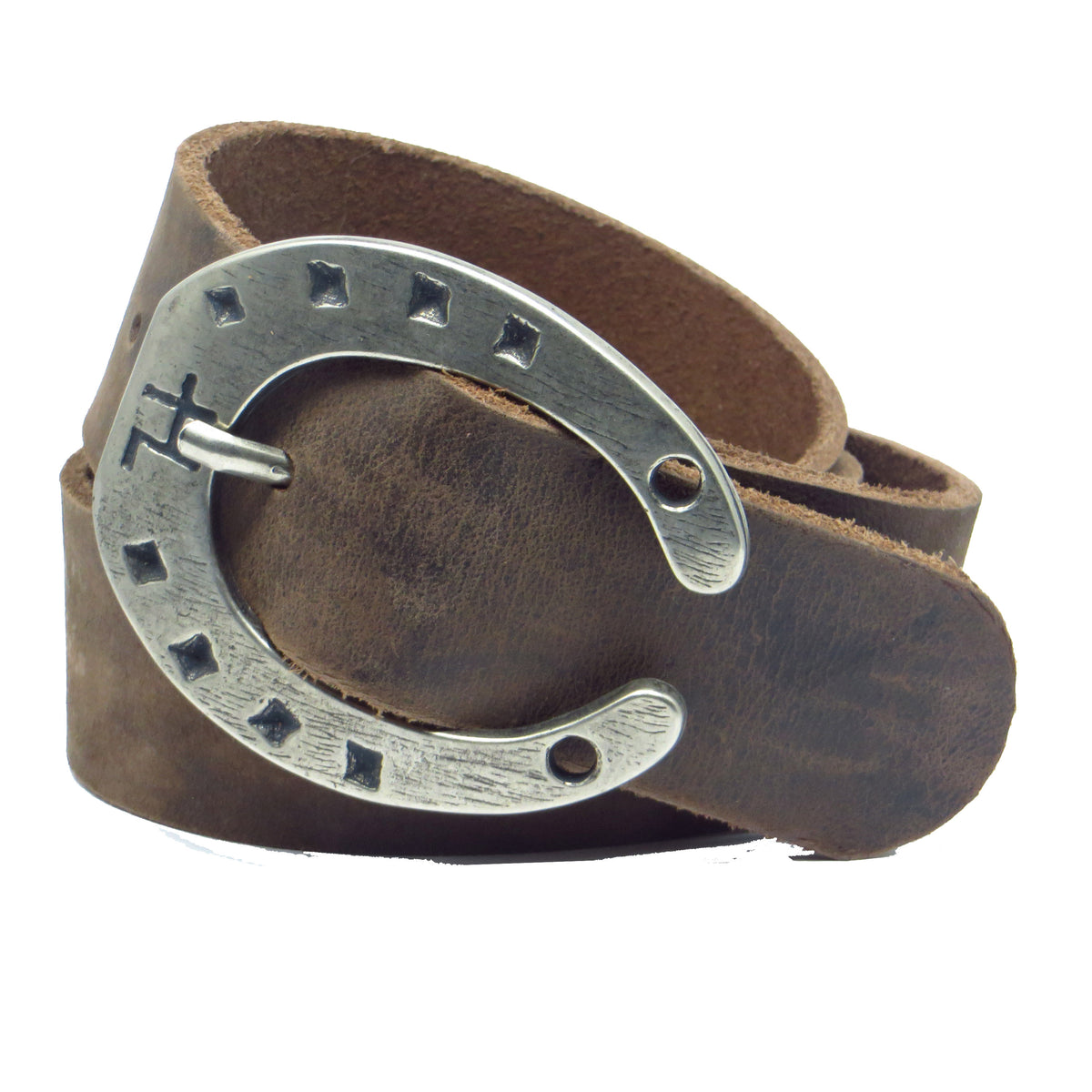 Ledergürtel 4 cm breit dunkelbraun Büffelleder mit Hufeisenschnalle Silber