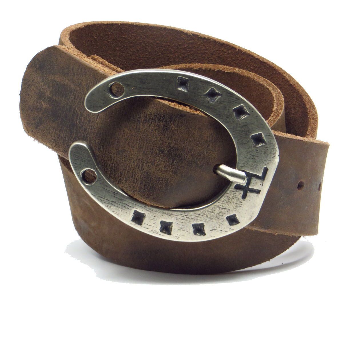 Ledergürtel 4 cm breit dunkelbraun Büffelleder mit Hufeisenschnalle Silber