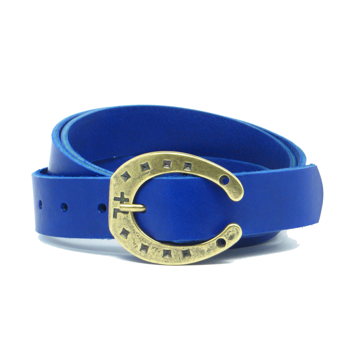 Ledergürtel 3 cm breit blau Rindsleder mit Hufeisenschnalle