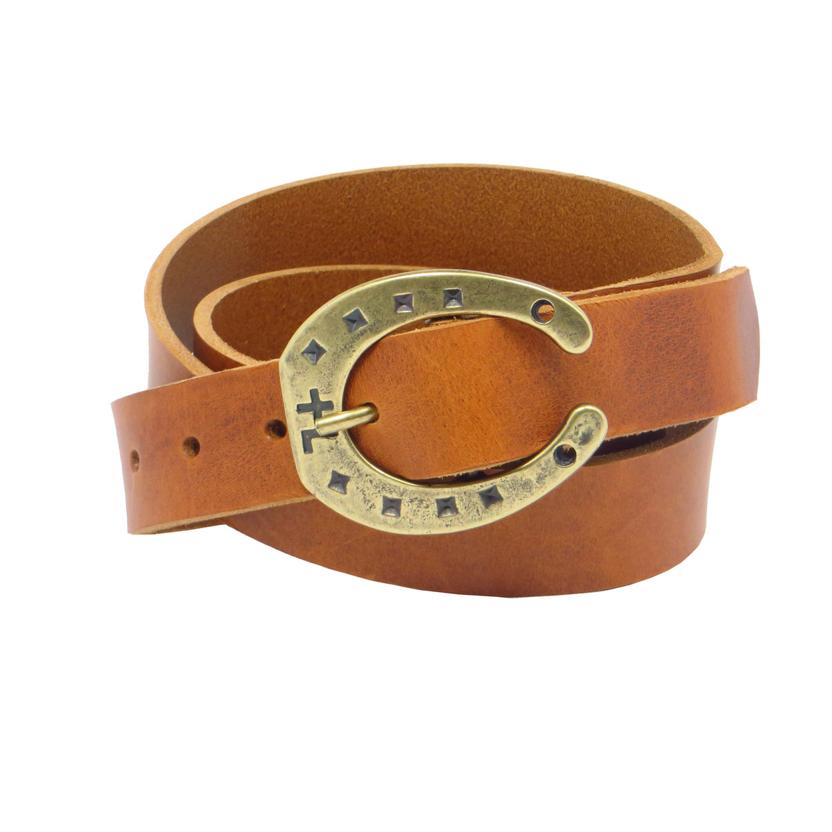 Ledergürtel 3 cm breit cognac Rindsleder mit Hufeisenschnalle