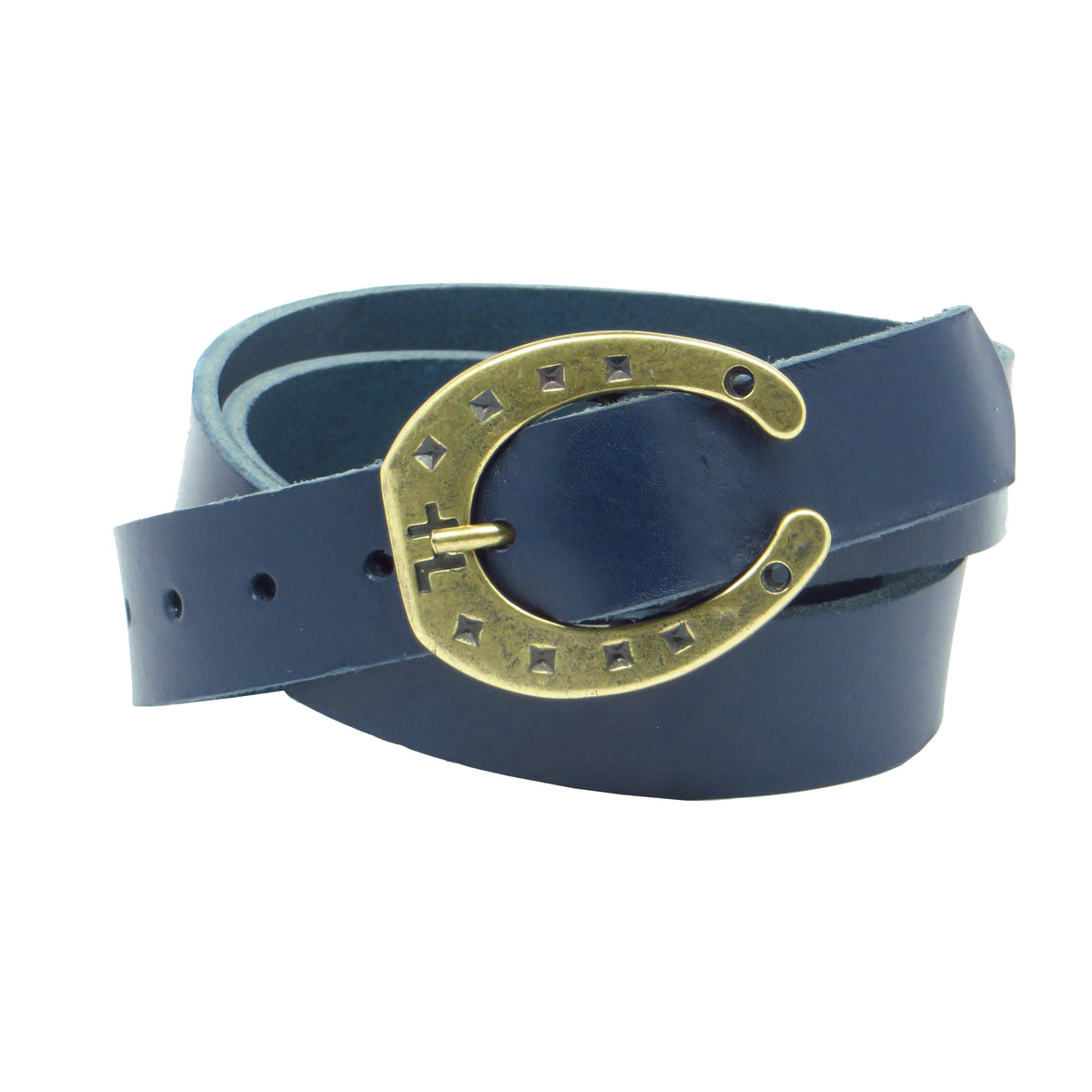 Ledergürtel 3 cm breit dunkelblau Rindsleder mit Hufeisenschnalle