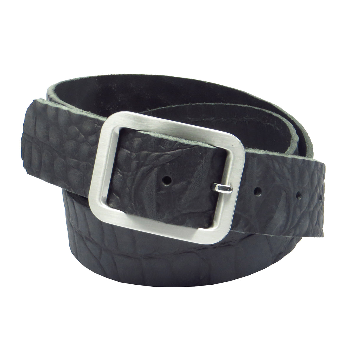 Ledergürtel 4 cm breit schwarz mit Krokoprägung Büffelleder