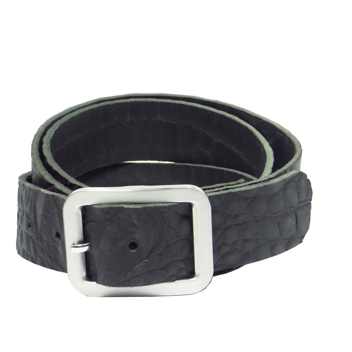 Ledergürtel 4 cm breit schwarz mit Krokoprägung Büffelleder