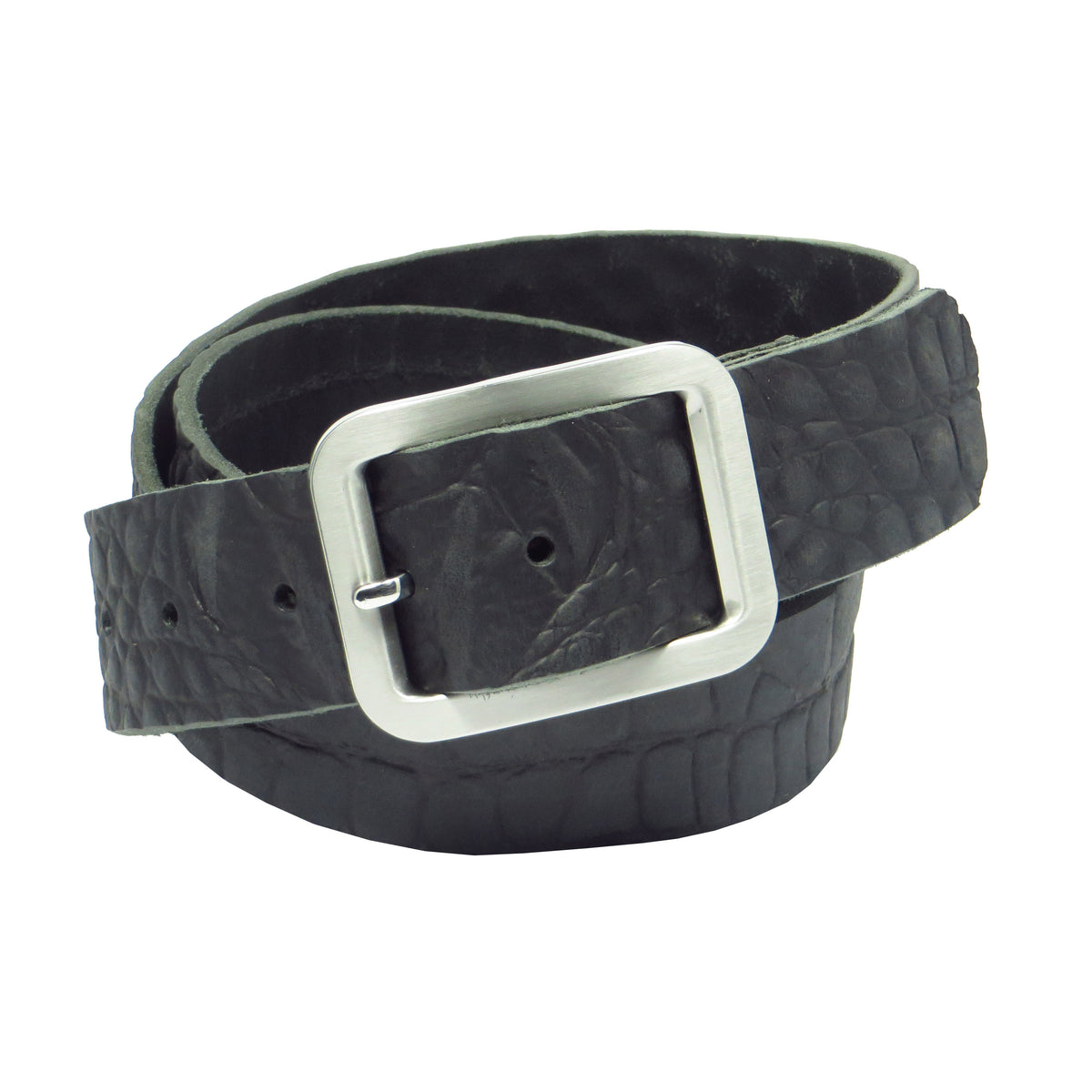 Ledergürtel 4 cm breit schwarz mit Krokoprägung Büffelleder