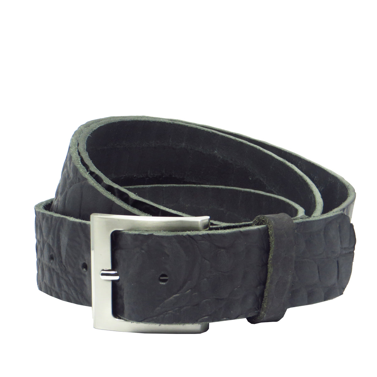 Ledergürtel 4 cm breit schwarz mit Krokoprägung Büffelleder