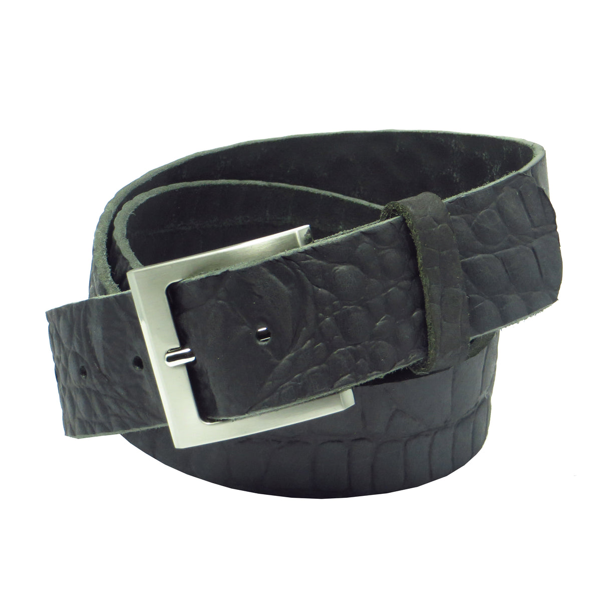 Ledergürtel 4 cm breit schwarz mit Krokoprägung Büffelleder