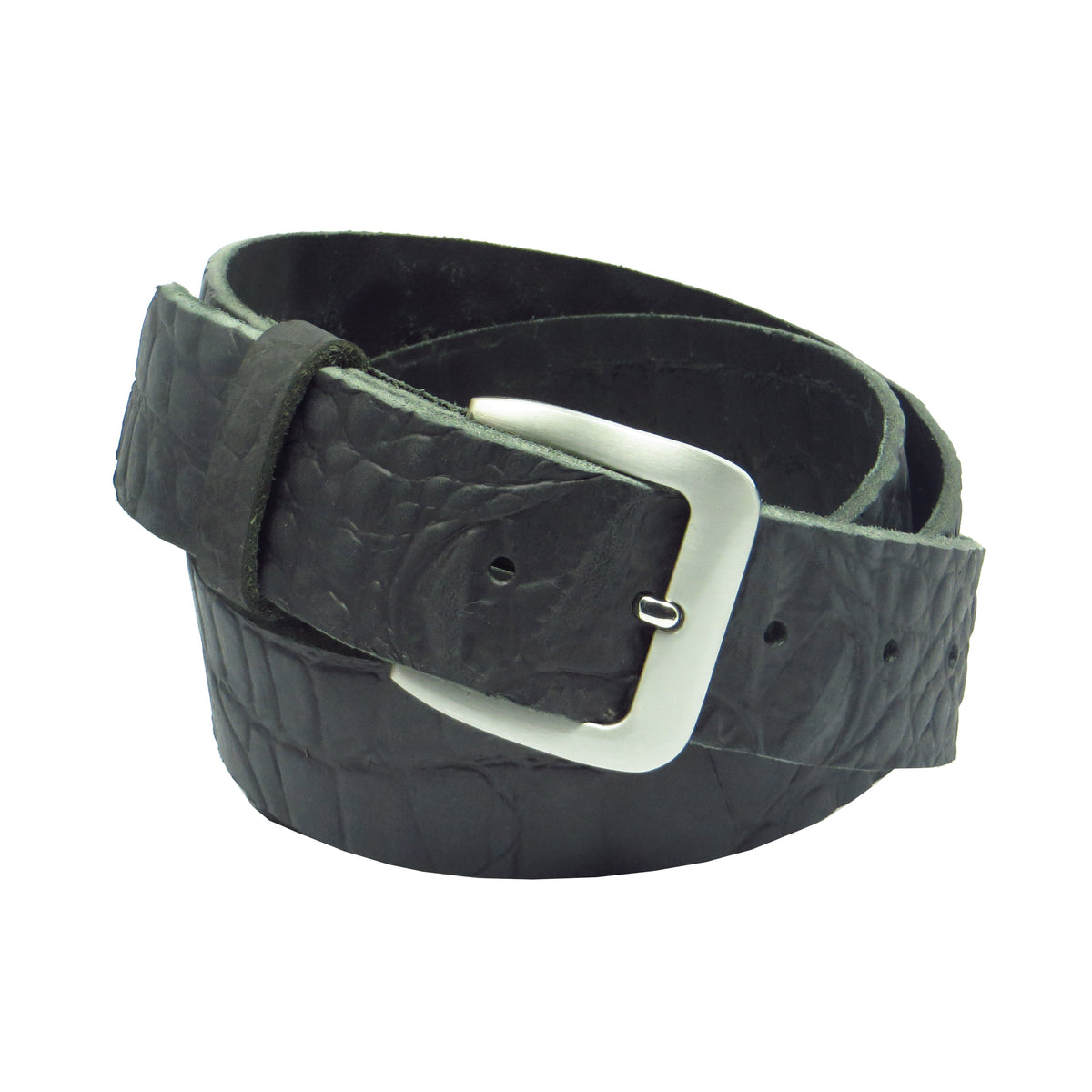 Ledergürtel 4 cm breit schwarz mit Krokoprägung Büffelleder