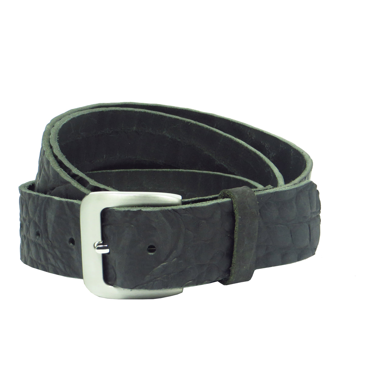 Ledergürtel 4 cm breit schwarz mit Krokoprägung Büffelleder