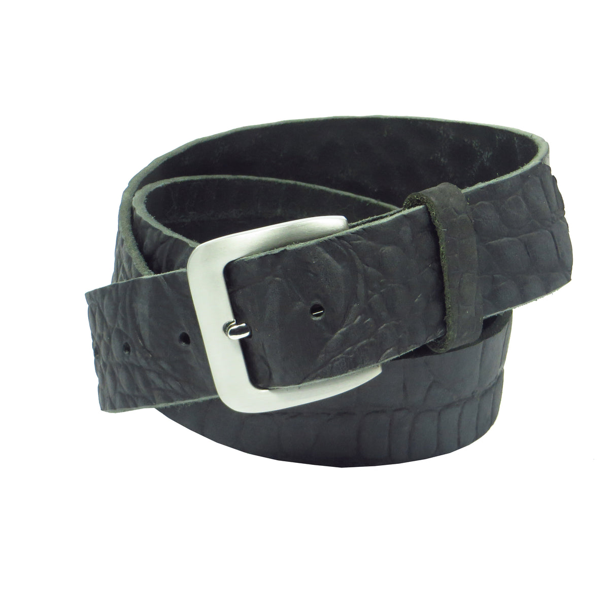 Ledergürtel 4 cm breit schwarz mit Krokoprägung Büffelleder