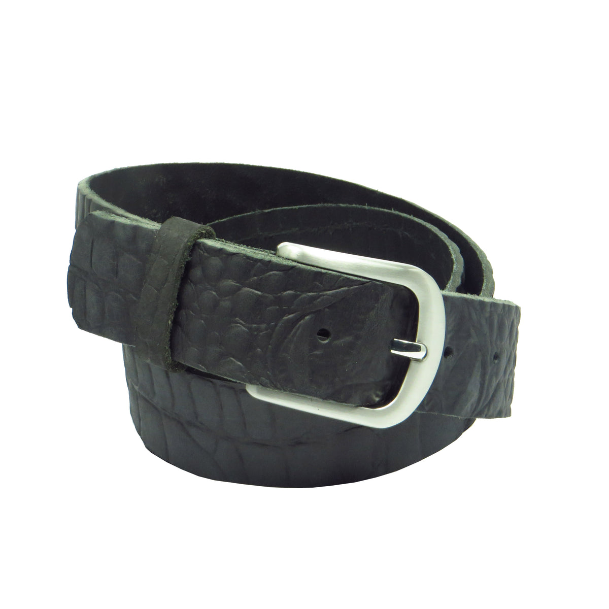 Ledergürtel 4 cm breit schwarz mit Krokoprägung Büffelleder