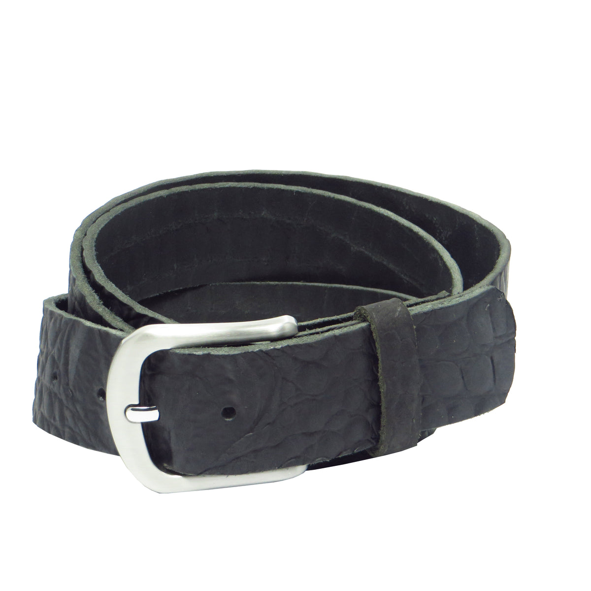 Ledergürtel 4 cm breit schwarz mit Krokoprägung Büffelleder