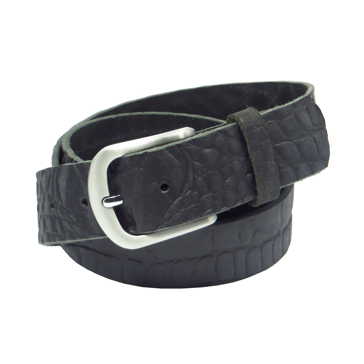 Ledergürtel 4 cm breit schwarz mit Krokoprägung Büffelleder
