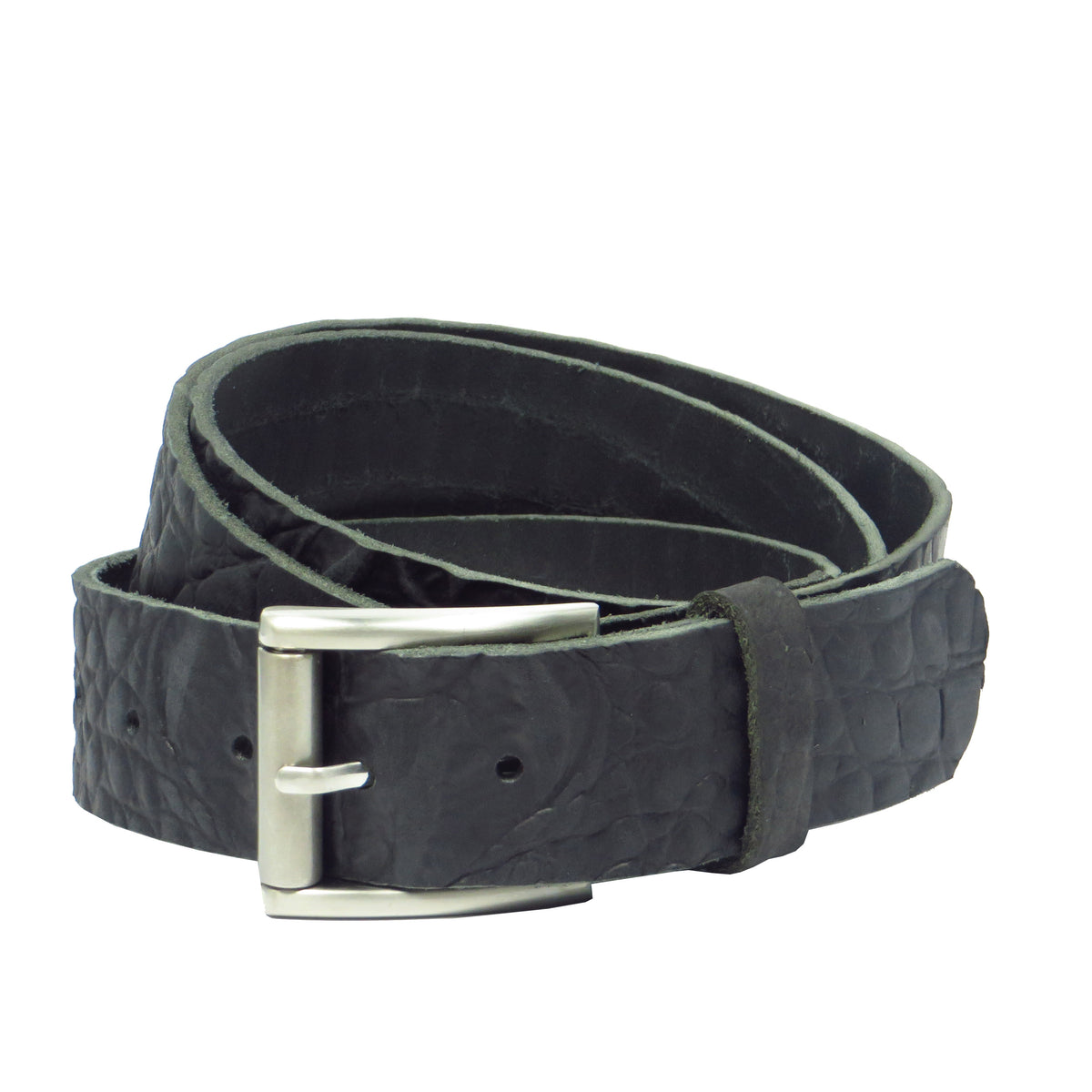 Ledergürtel 4 cm breit schwarz mit Krokoprägung Büffelleder