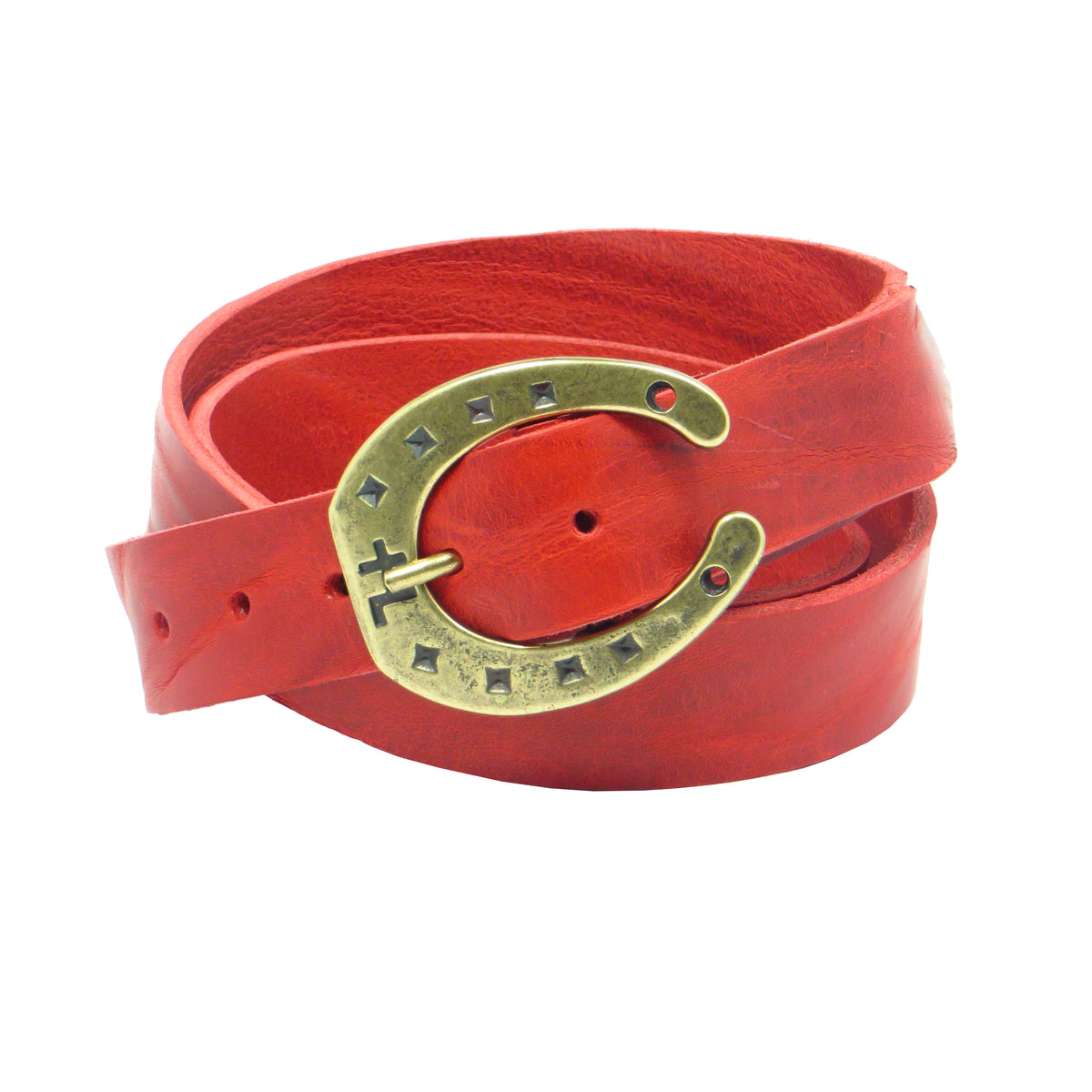 Ledergürtel 3 cm breit rot Rindsleder mit Hufeisenschnalle