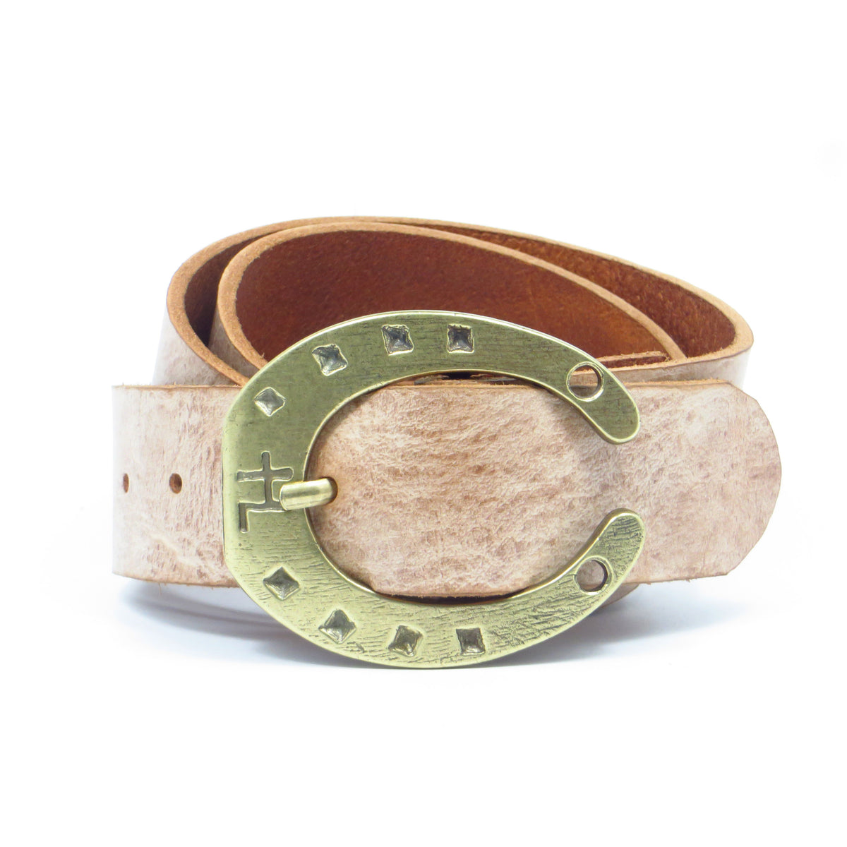 Ledergürtel 4 cm breit rosa/beige Rindsleder mit Hufeisenschnalle messing