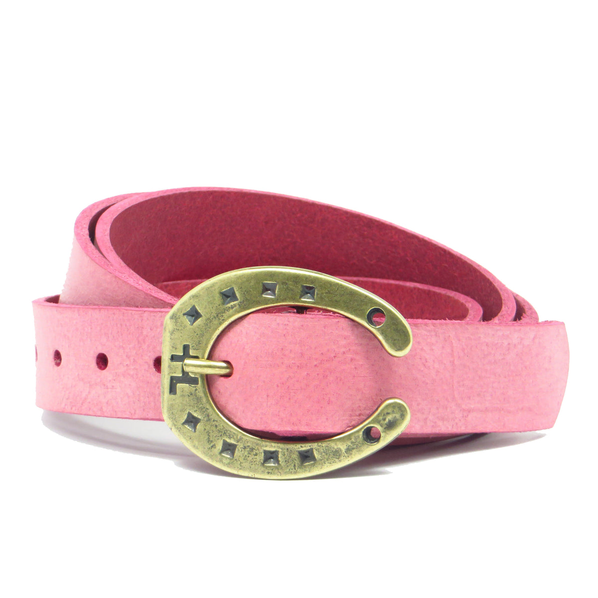 Ledergürtel 3 cm breit pink Rindsleder mit Hufeisenschnalle