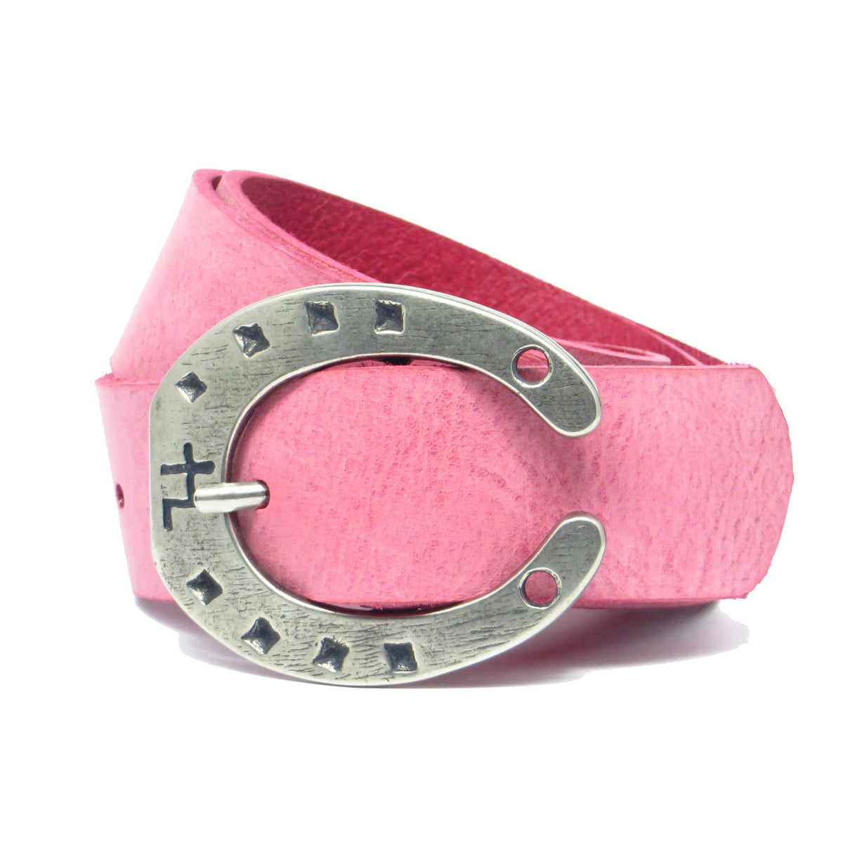 Ledergürtel 4 cm breit pink Rindsleder mit Hufeisenschnalle Silber